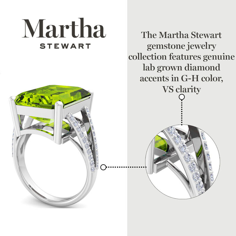Martha Stewart 10 1/4ctw. Emerald Cut Peridot & Lab Grown Diamond Ring In Sterling Silver image number null